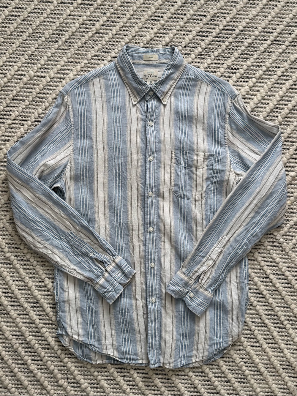 J.Crew Baird McNutt Irish Linen Shirt Men’s M Slim Blue White Stripe Button Down